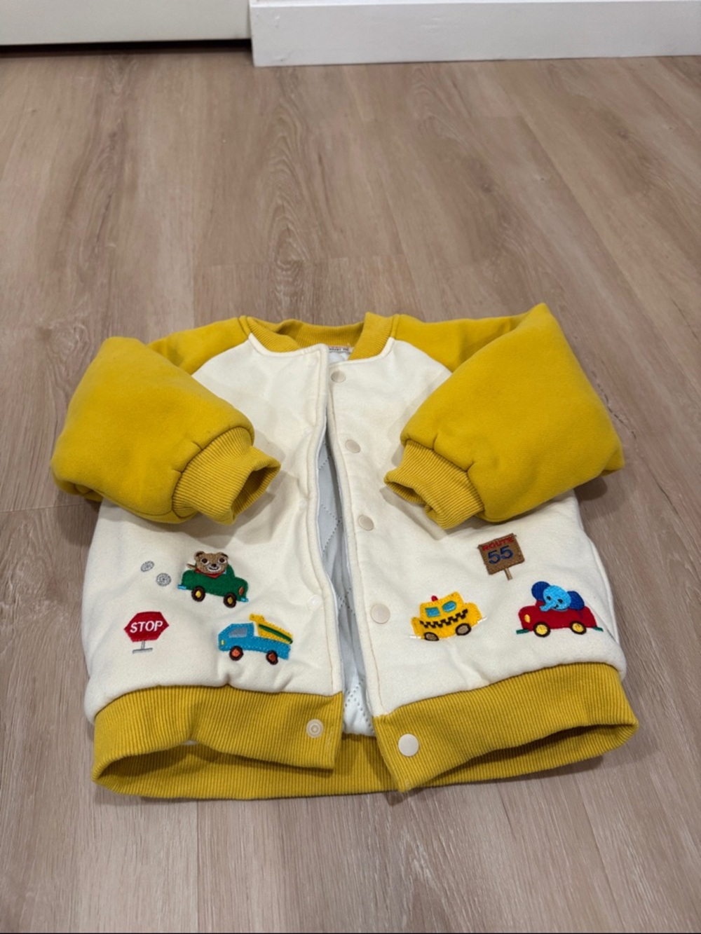 Kids Yellow & Cream Embroidered Vehicle Jacket